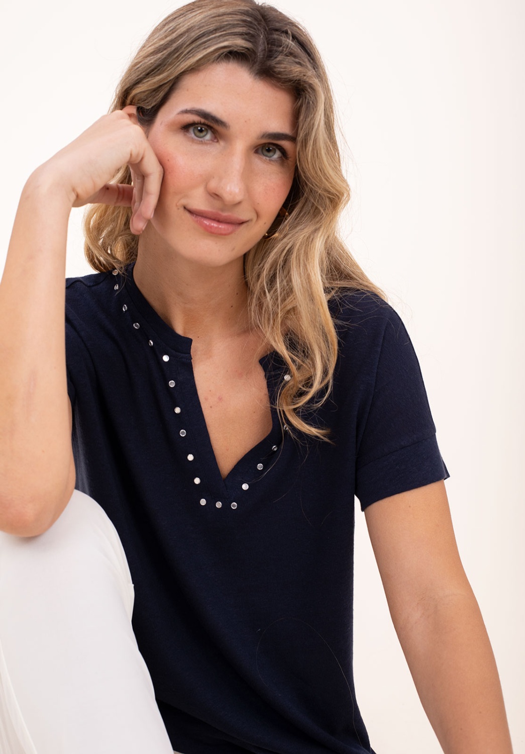 Camiseta Lino Azul Marino 6