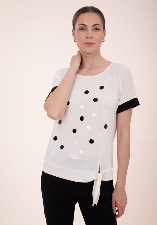 Camiseta Beige Aplique Topos 