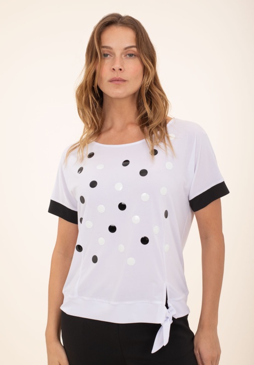 Camiseta Blanca Aplique Topos 