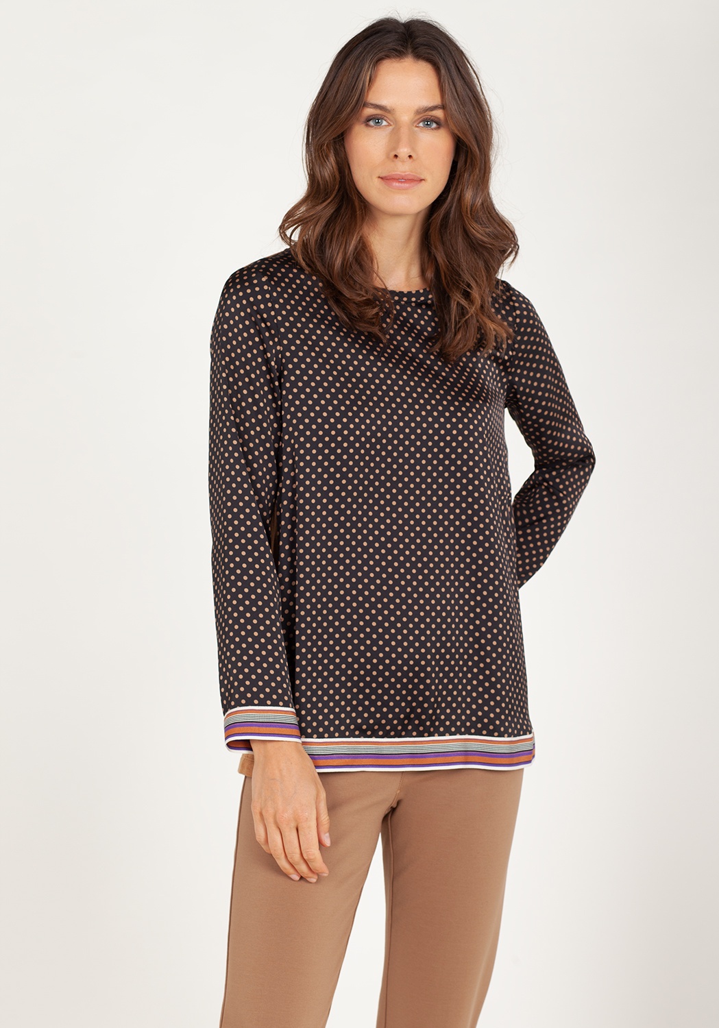 Brown Polka-Dot Combined Blouse 1