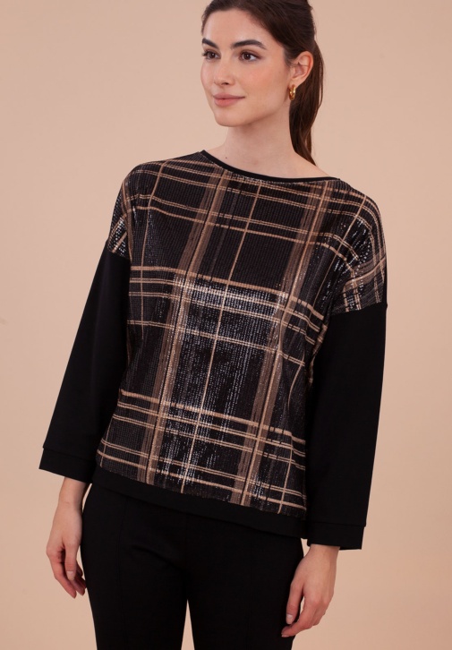 Plaid blouse with black sleeves
