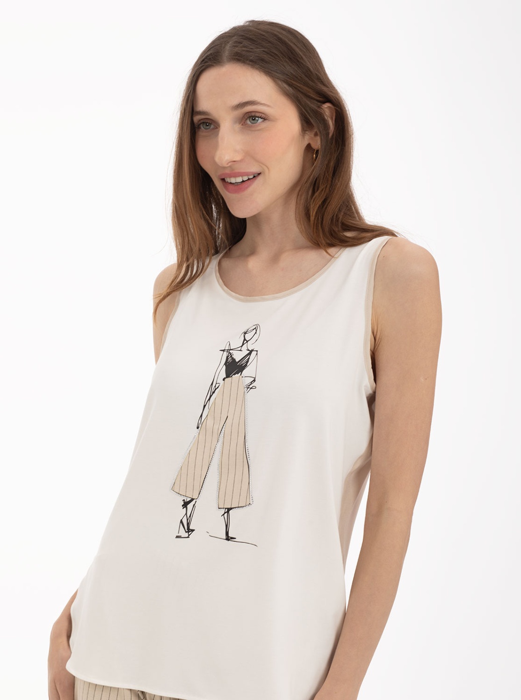 Top Sin Mangas Crudo y Beige 1