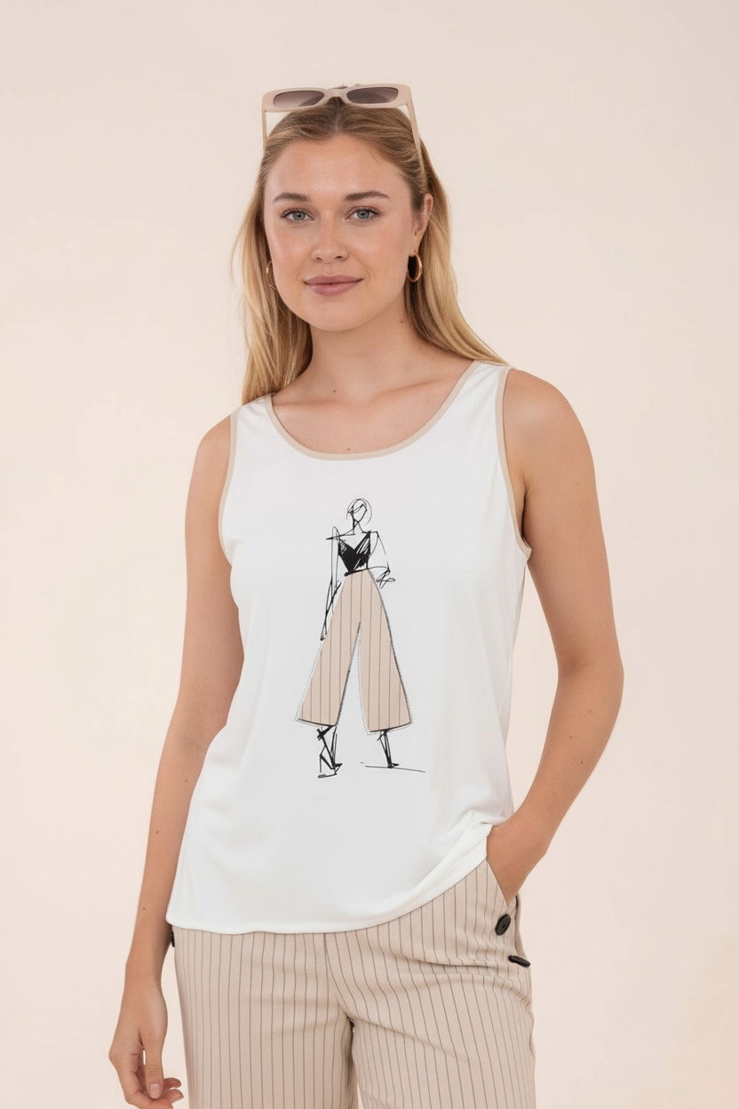 Top Sin Mangas Crudo y Beige 2