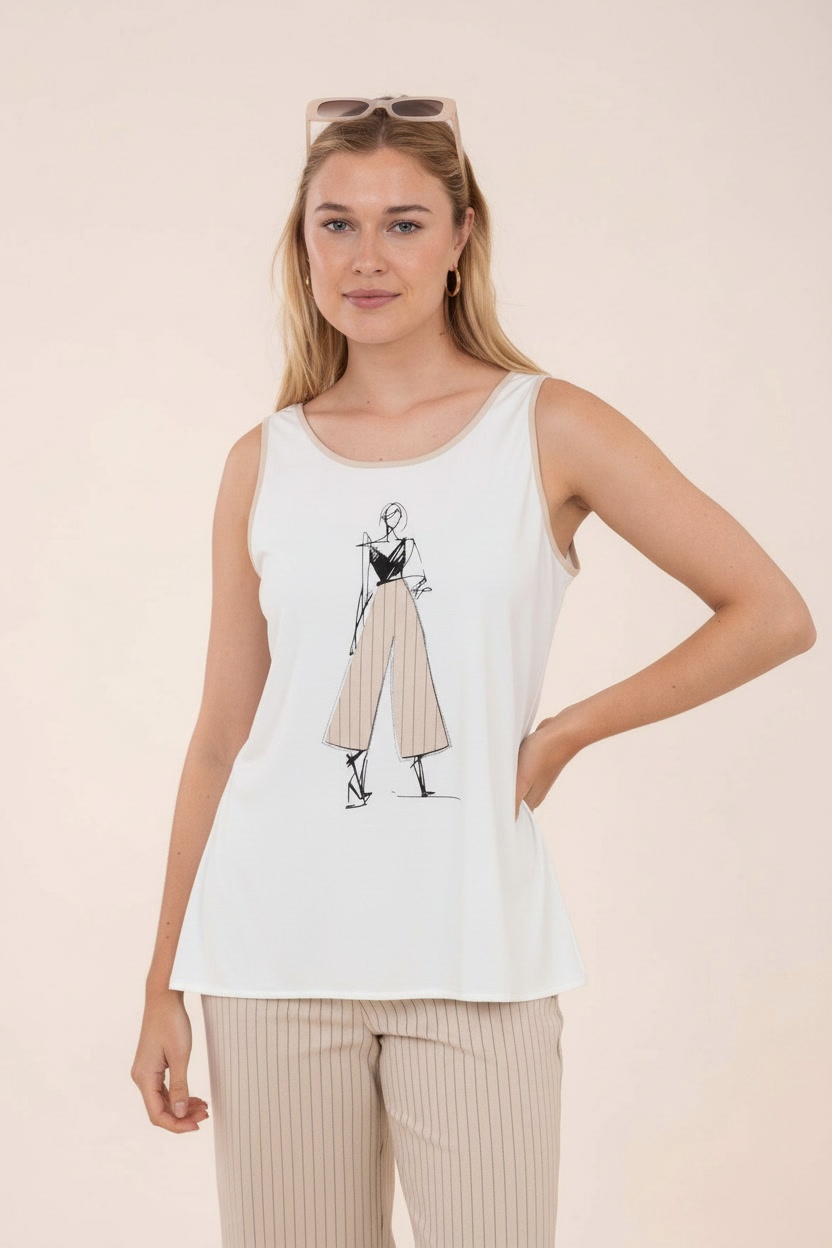 Top Sin Mangas Crudo y Beige 3