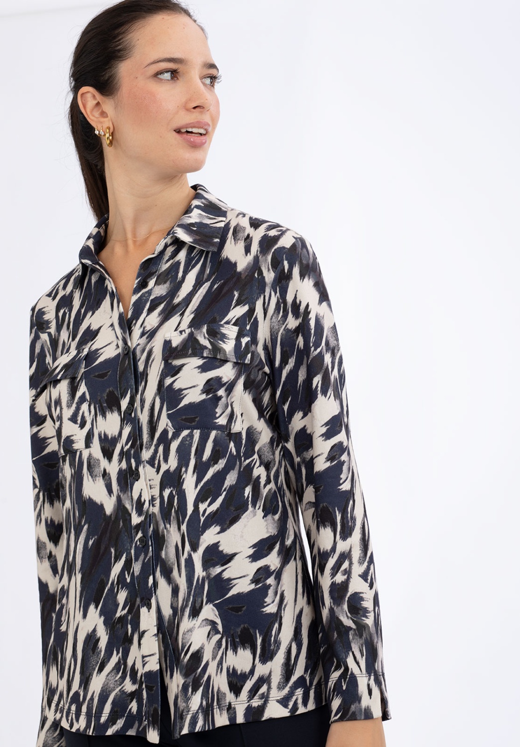 Blusa Animal Print Azul y Blanco