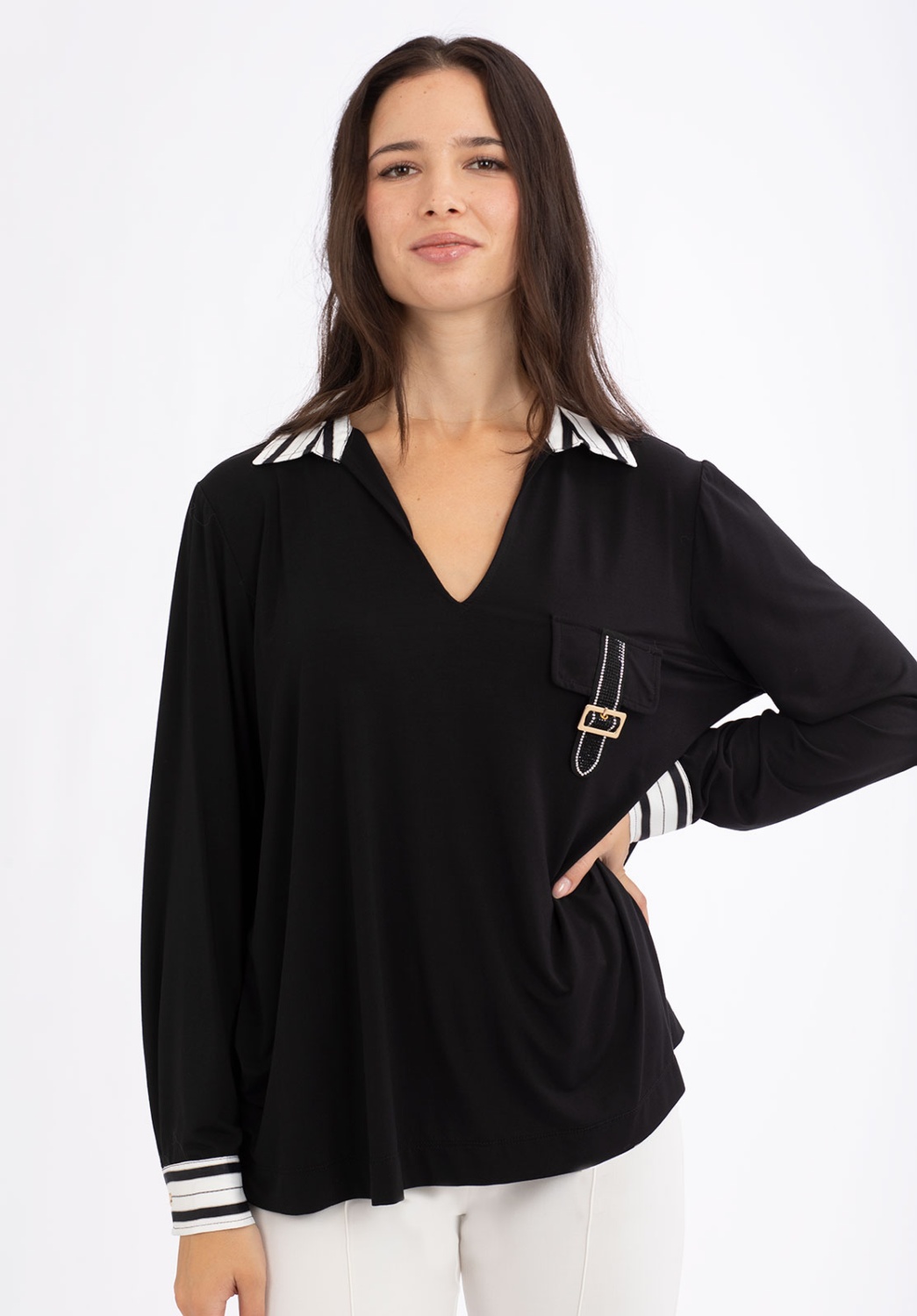 Blusa de Punto con Cuello Polo