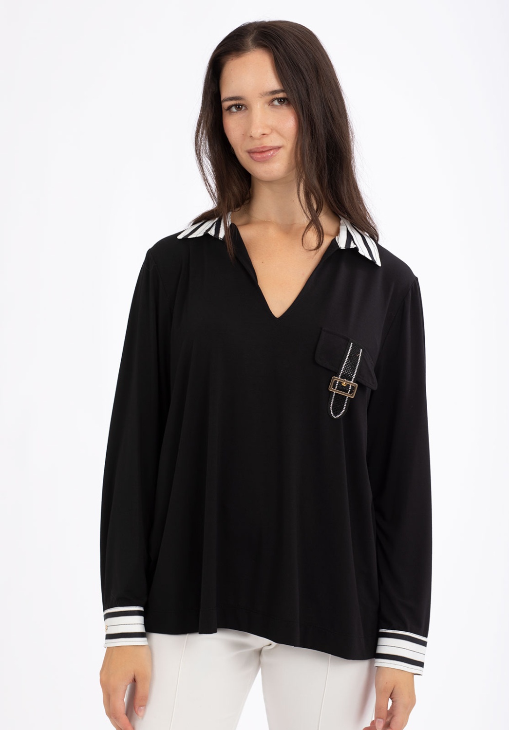 Blusa de Punto con Cuello Polo