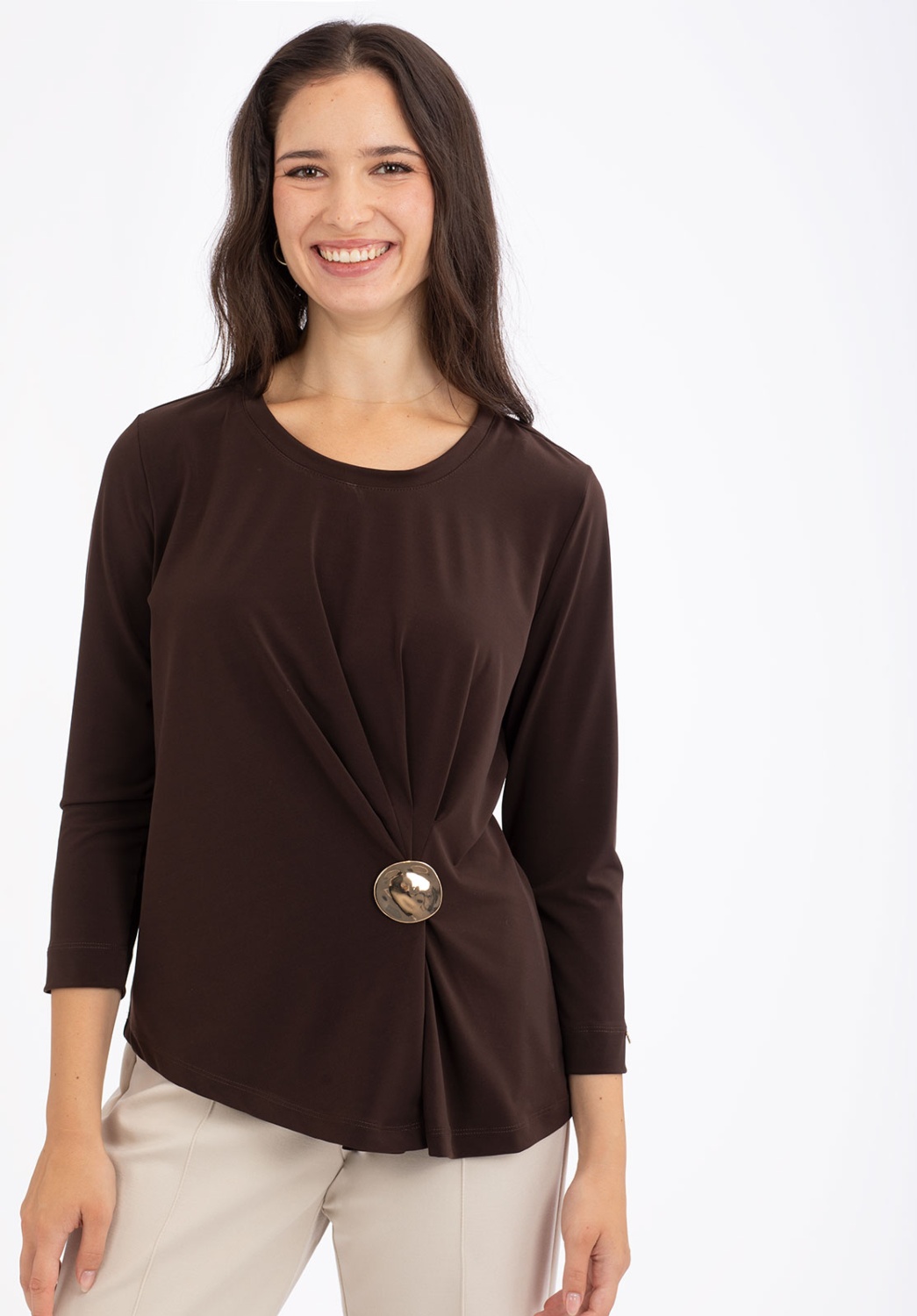 Brown T-shirt with Buckle Detail