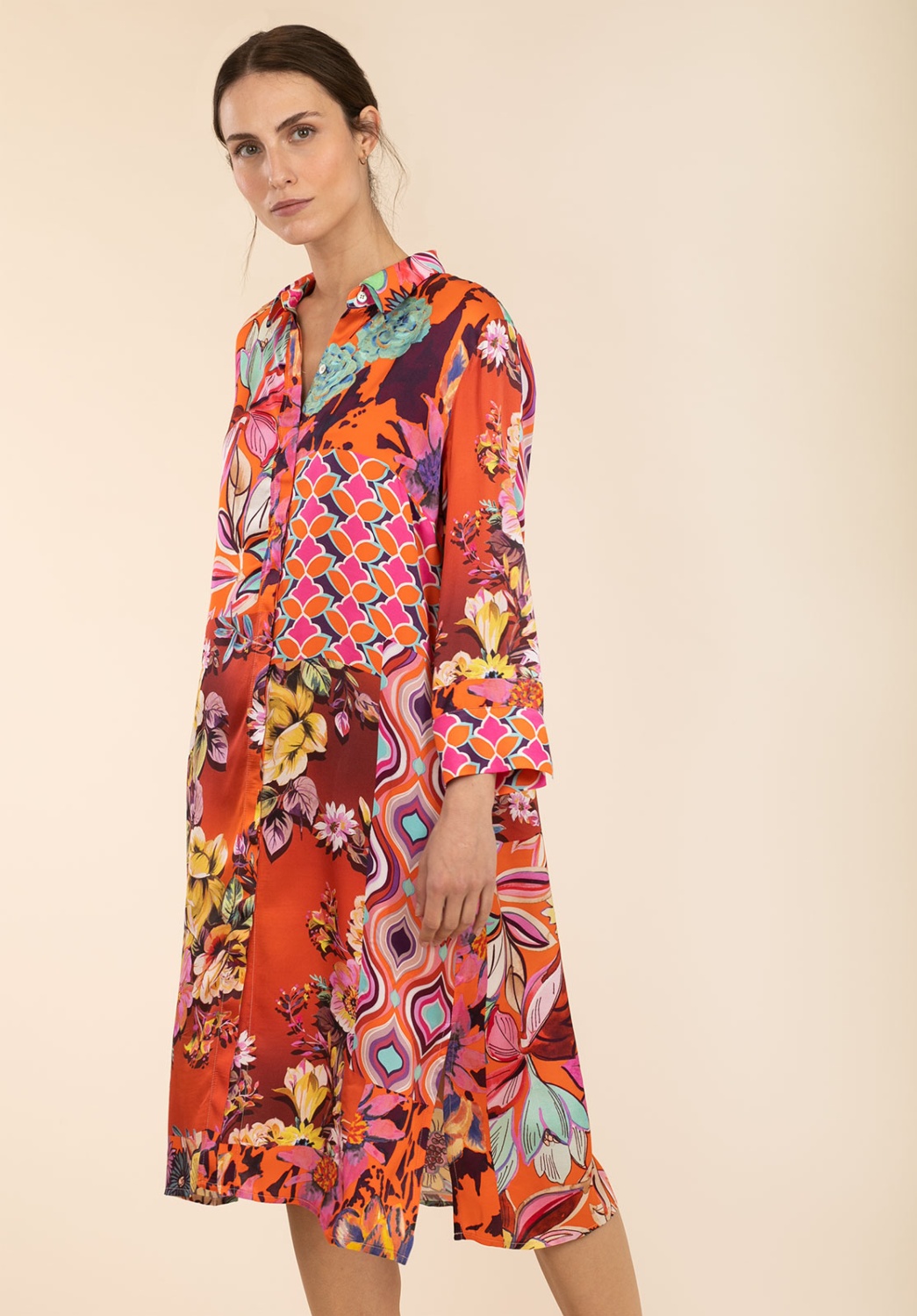 Multicolor Satin Patchwork Dress 1