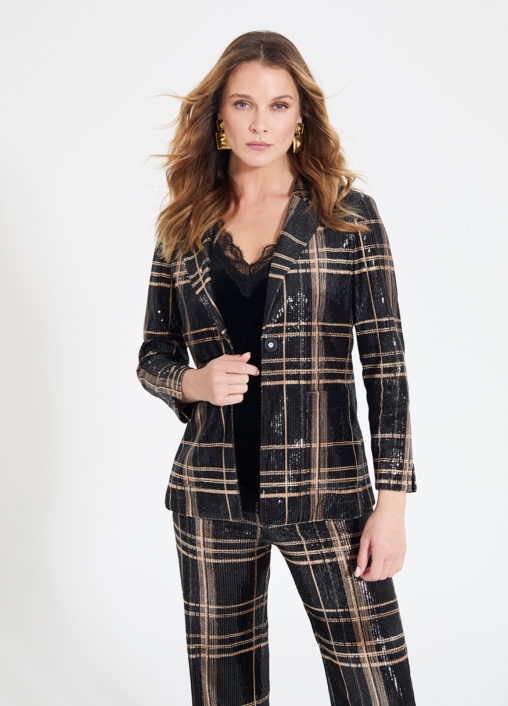 La chaqueta de lentejuelas de cuadros