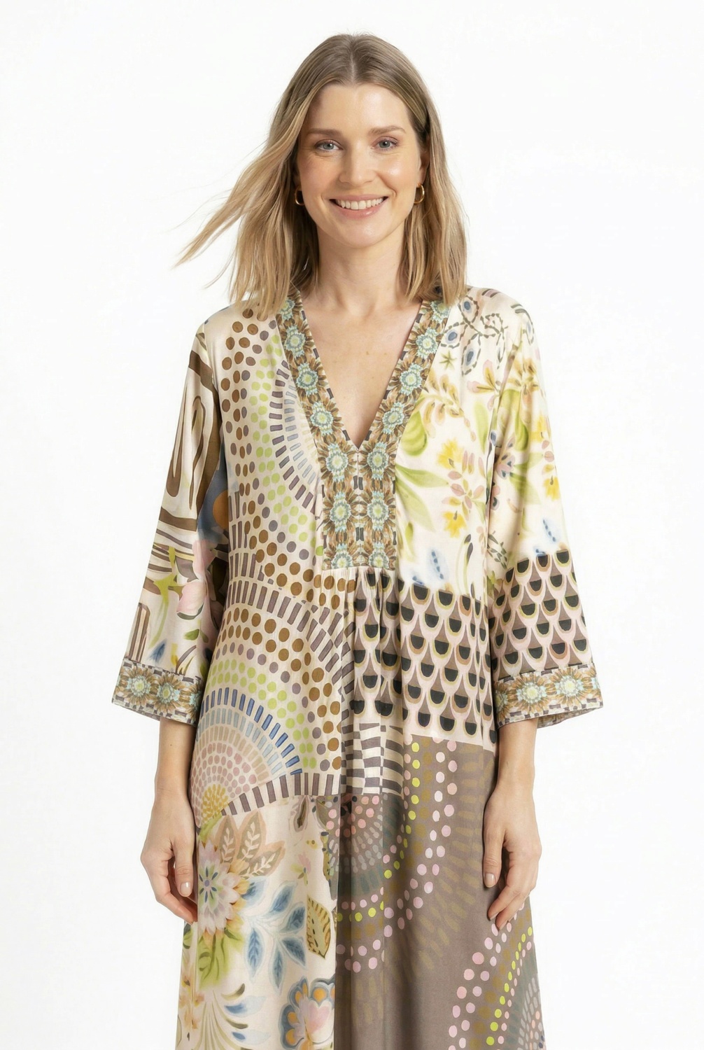 Vestido Estampado Patch Beige 1