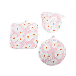 PINK FLORAL OVEN MITT AND CLOTH SET HF