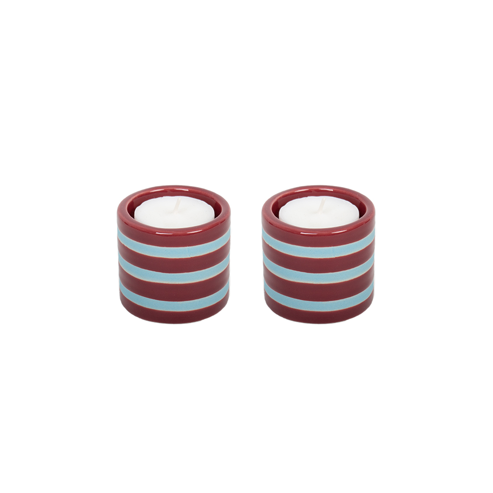 PACK OF 2 BURGUNDY CERAMIC CANDLE HOLDERS HF