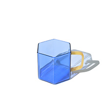 BLUE GEOMETRIC GLASS MUG HF