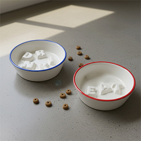 PACK OF 2 RED AND BLUE PET BOWLS HF