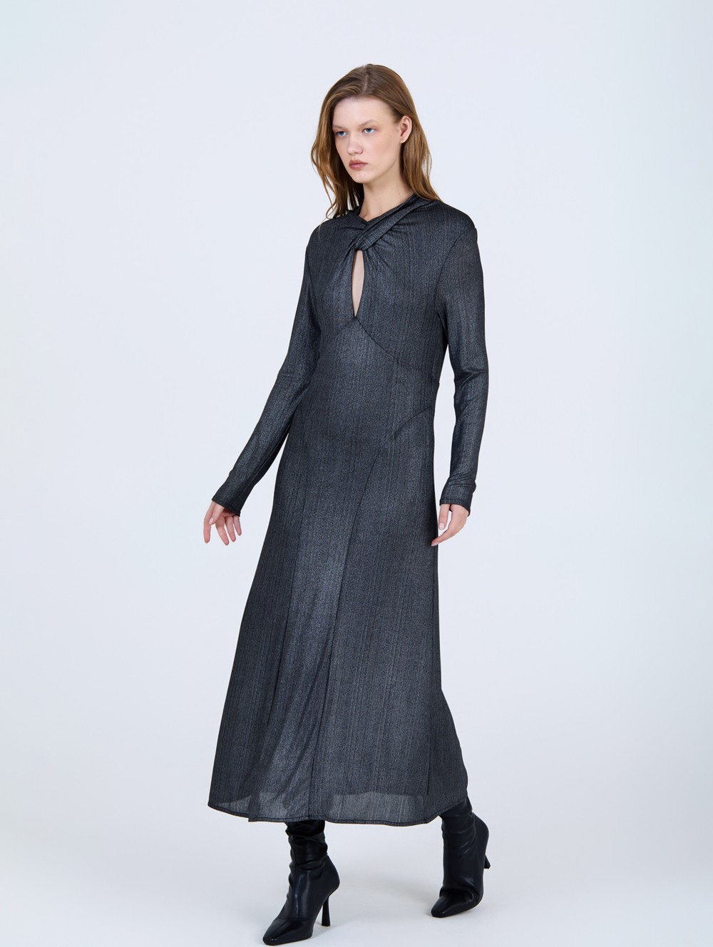 Vestido canalé plateado 1