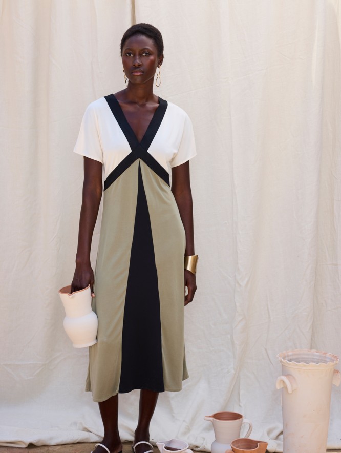 Vestido modal tricolor