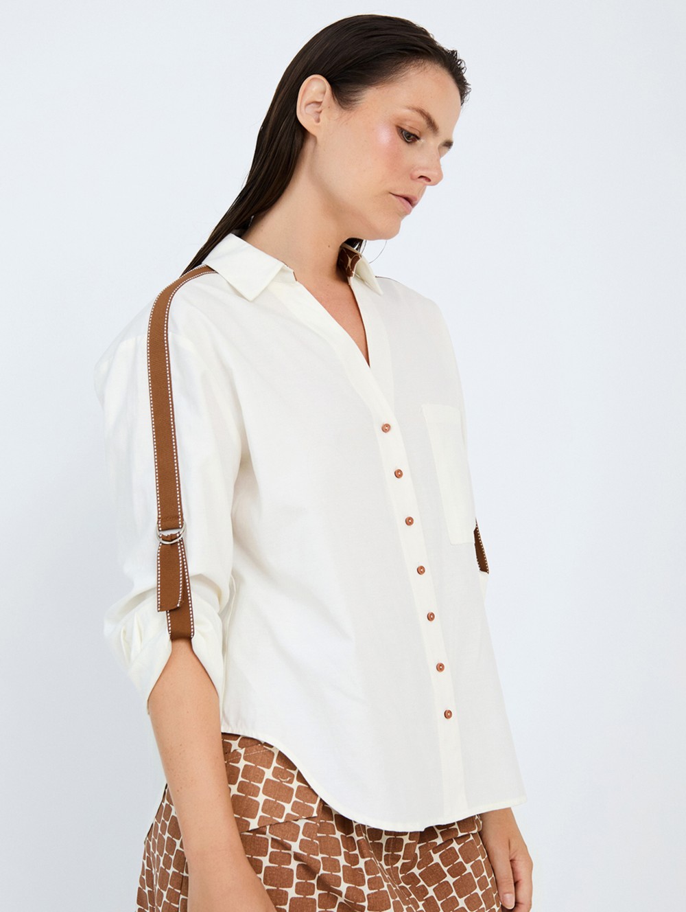 Shirt with cuffed sleeves
