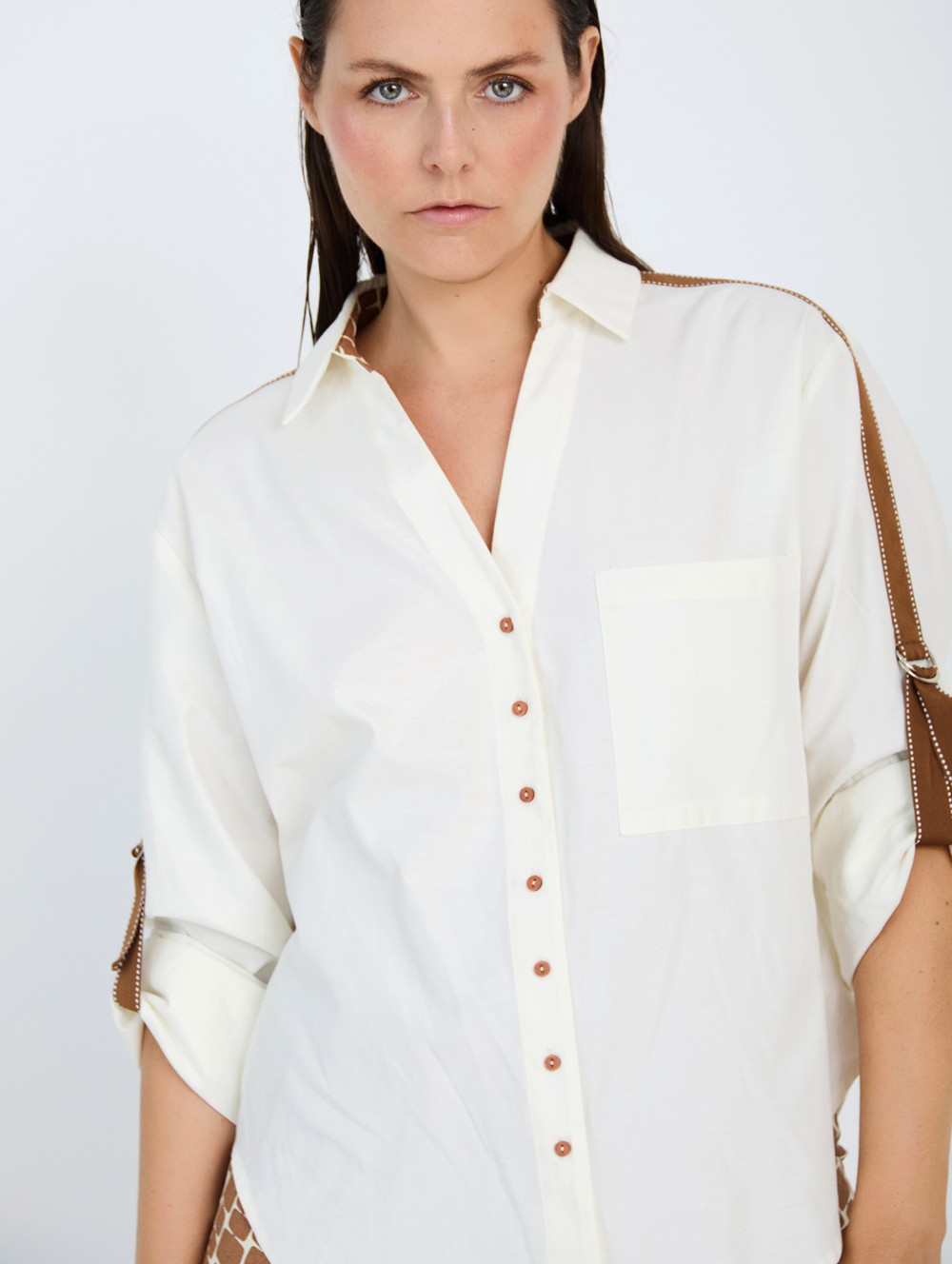 Shirt with cuffed sleeves