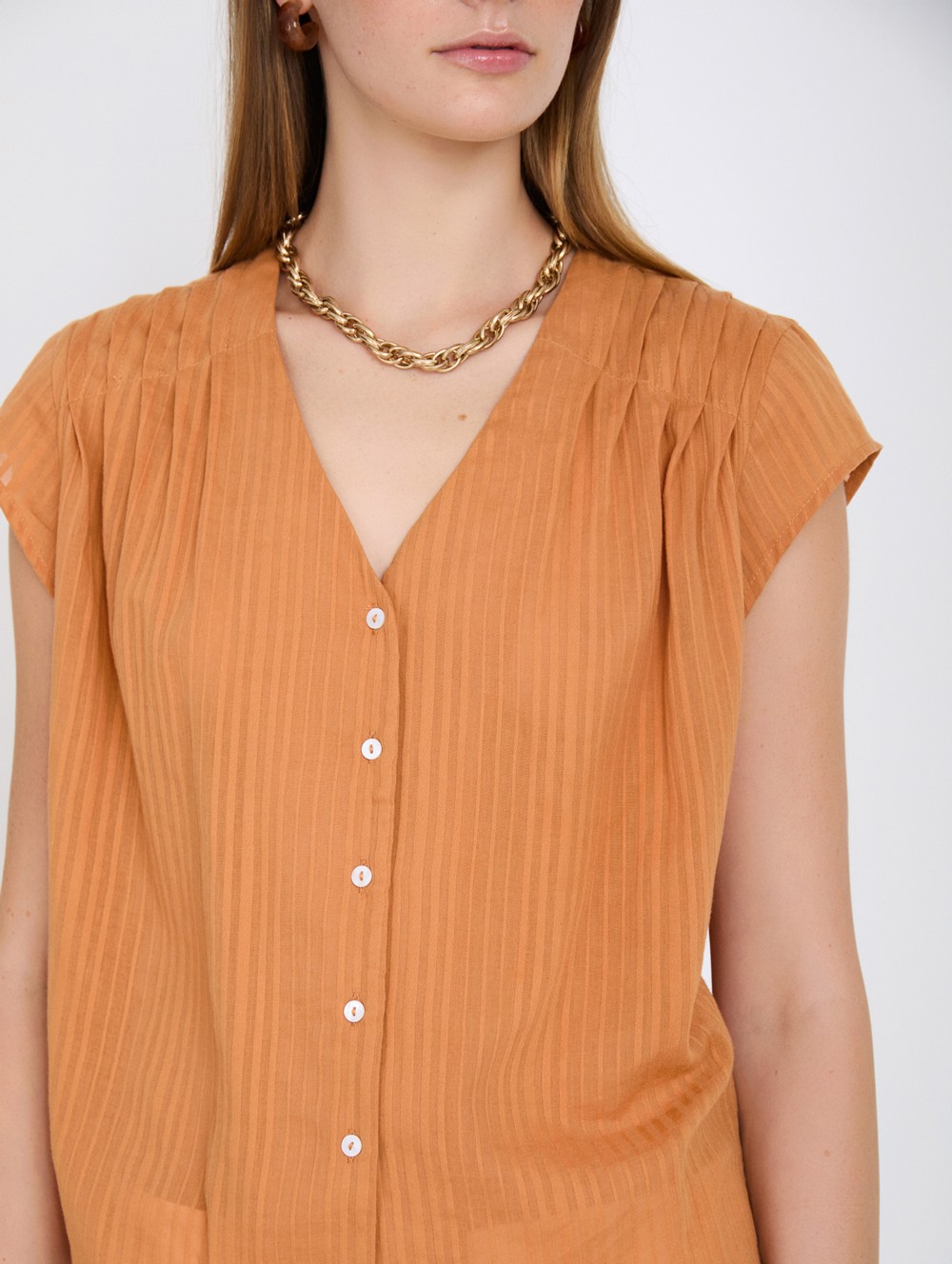 Pin-tucked striped blouse