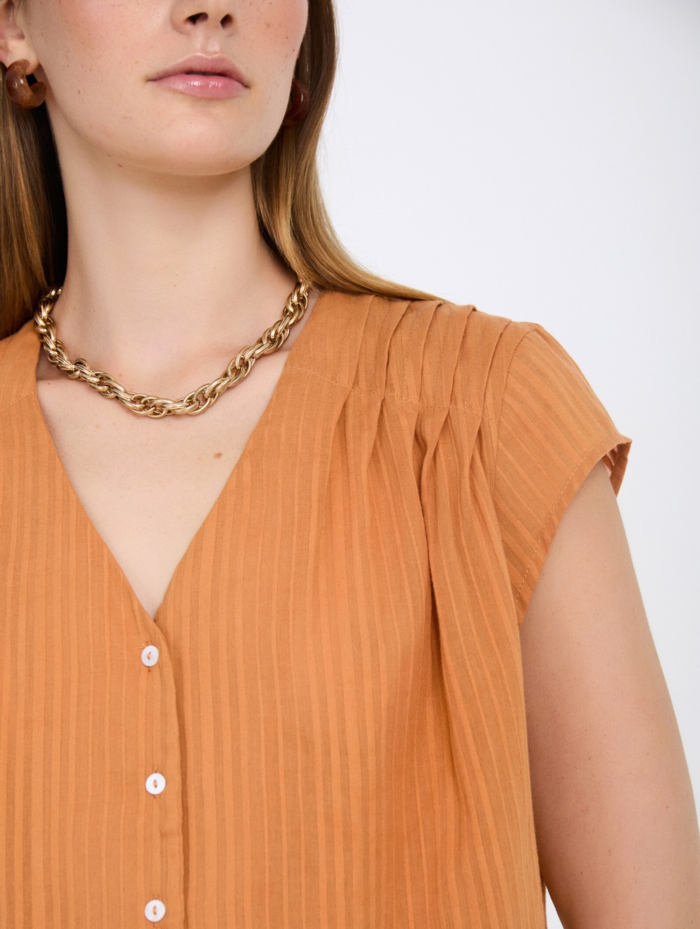 Pin-tucked striped blouse