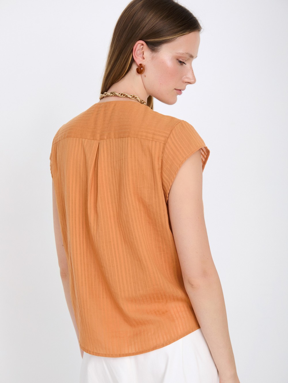 Pin-tucked striped blouse