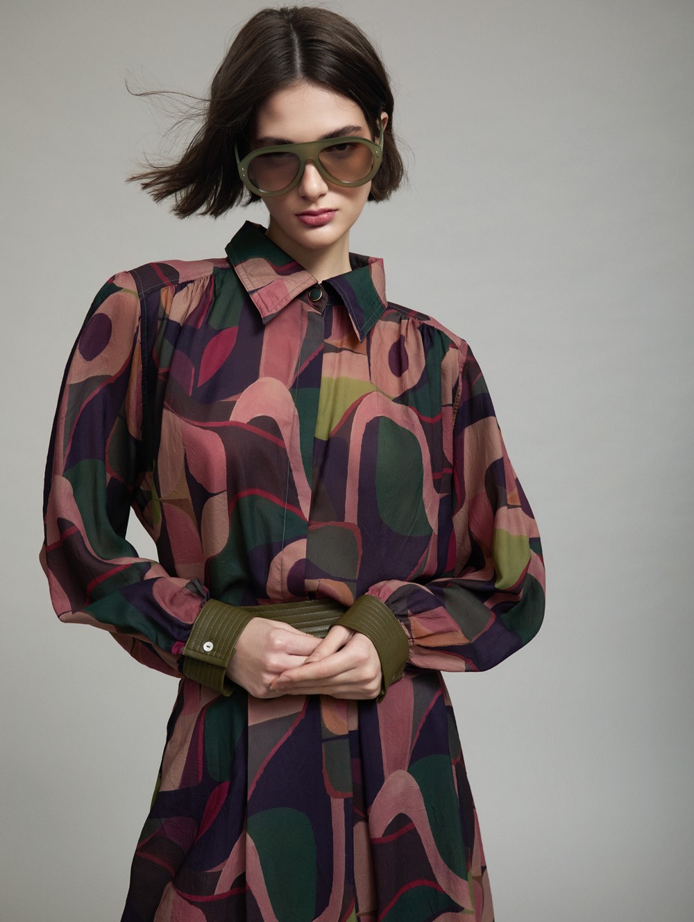 Printed shirt faux-leather cuffs