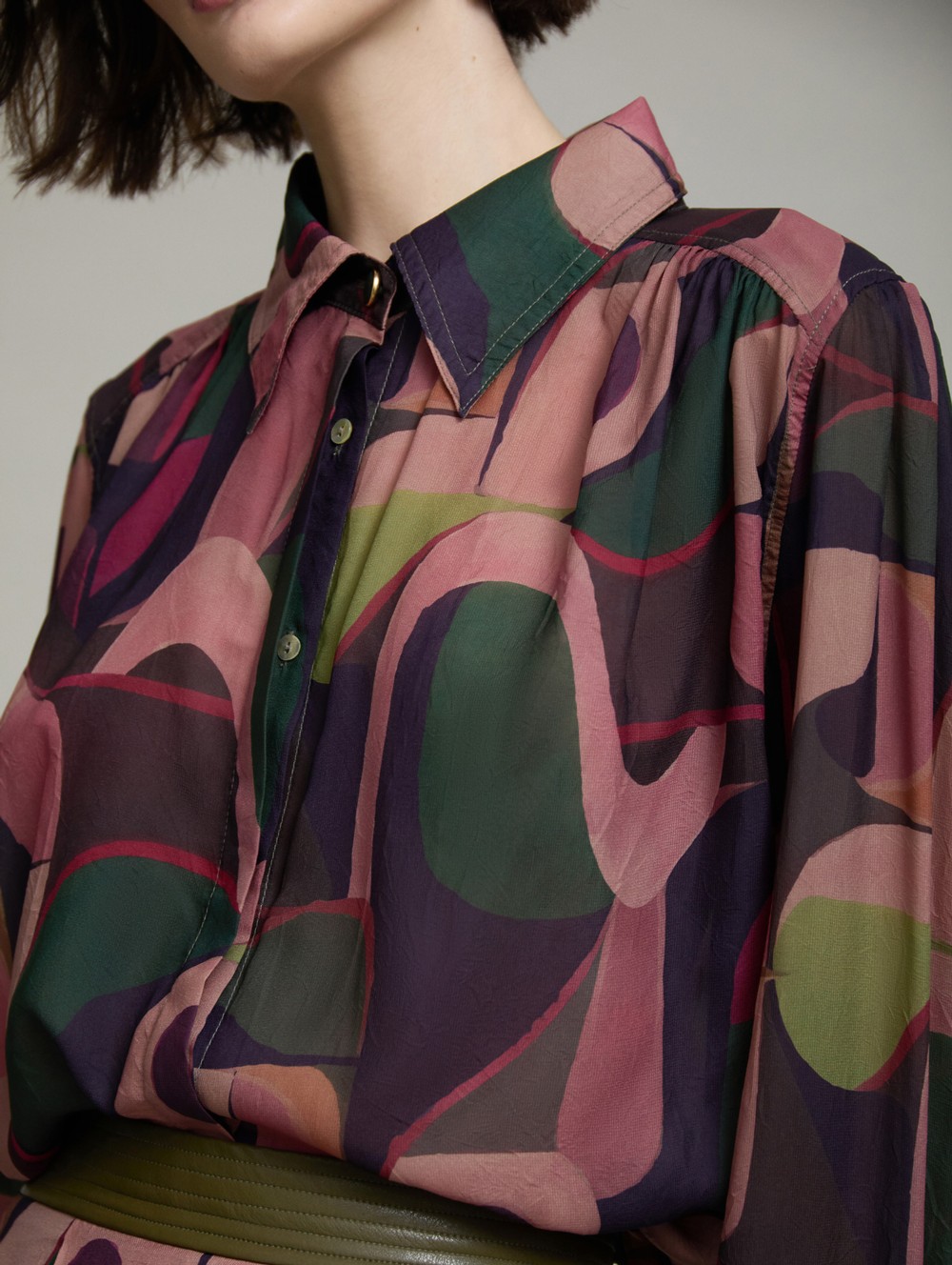 Printed shirt faux-leather cuffs