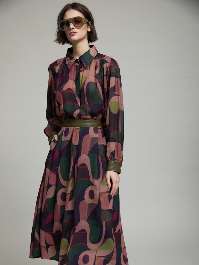 Printed skirt faux-leather waistband