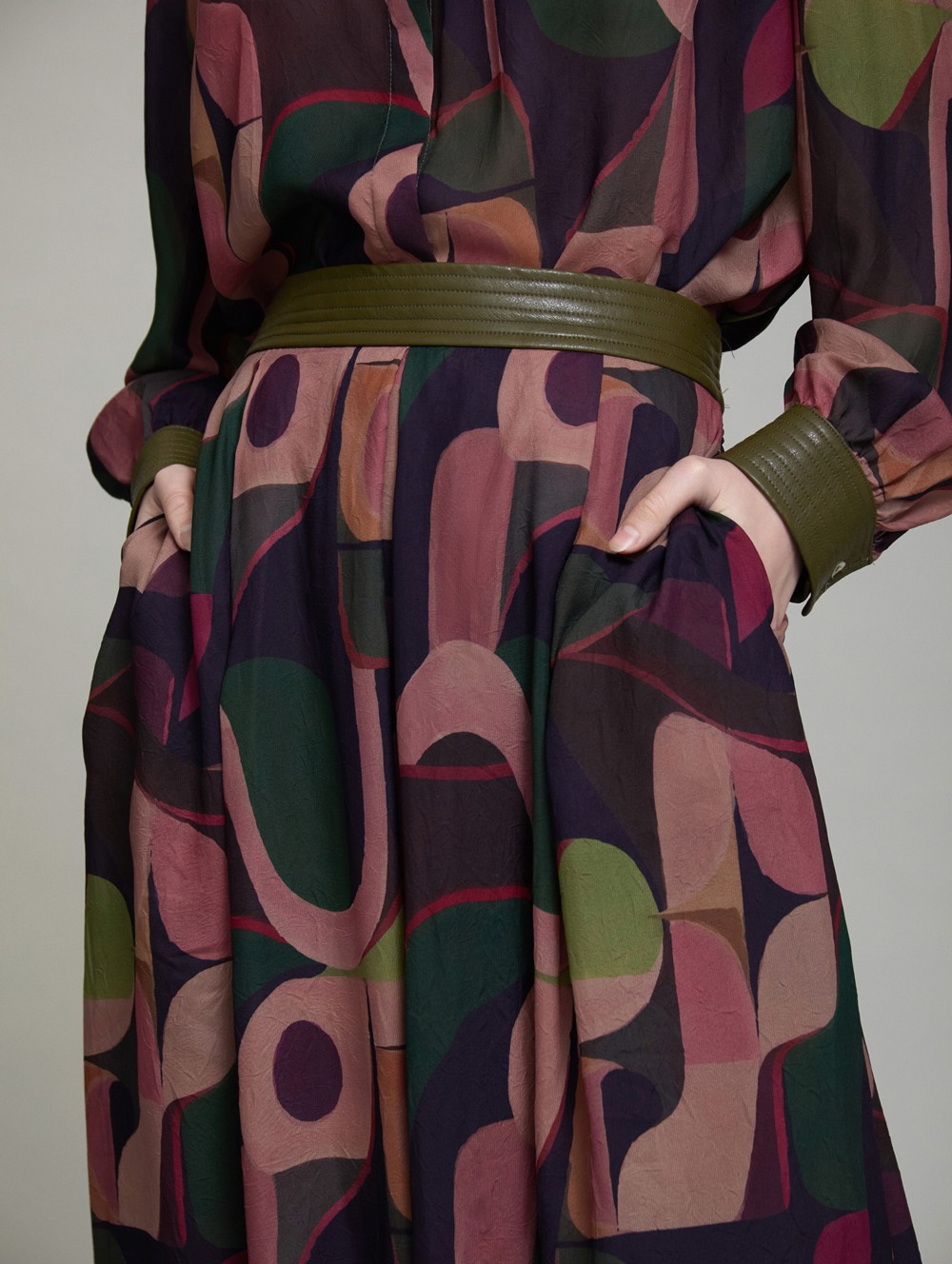 Printed skirt faux-leather waistband