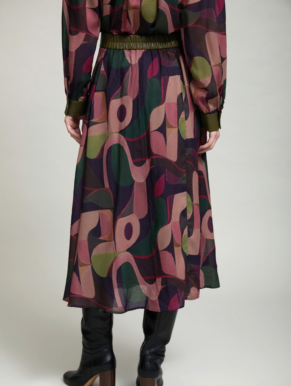 Printed skirt faux-leather waistband
