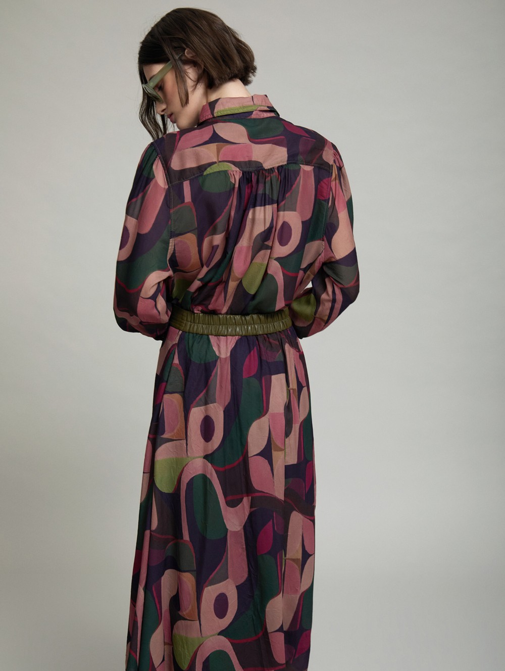 Printed skirt faux-leather waistband