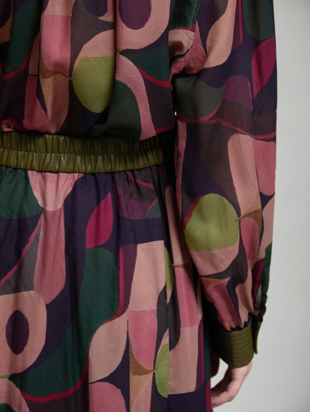 Printed skirt faux-leather waistband