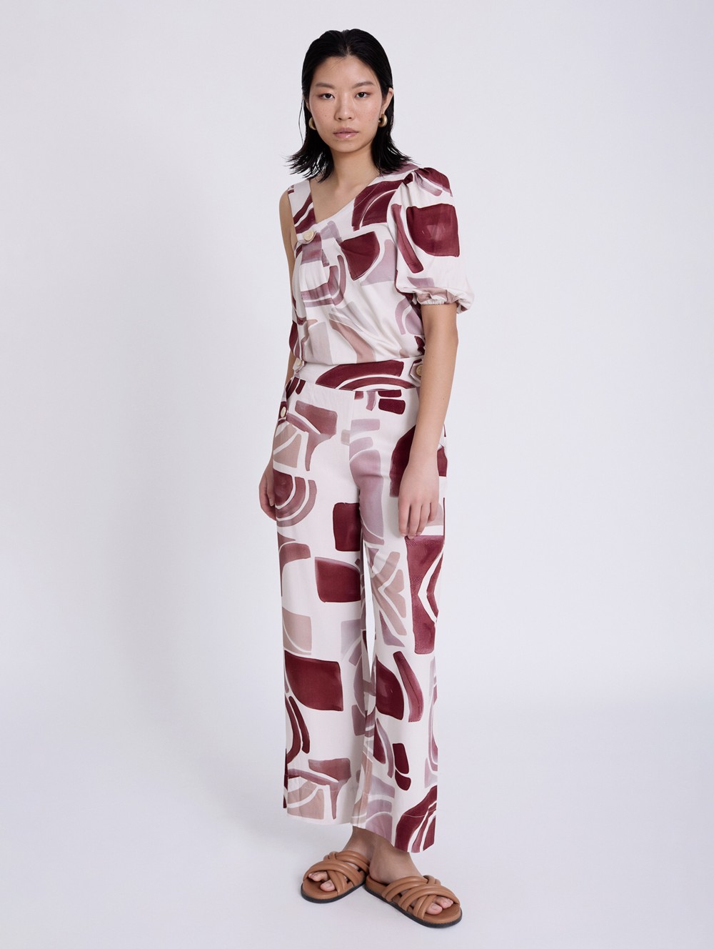 tencel geometric print trousers