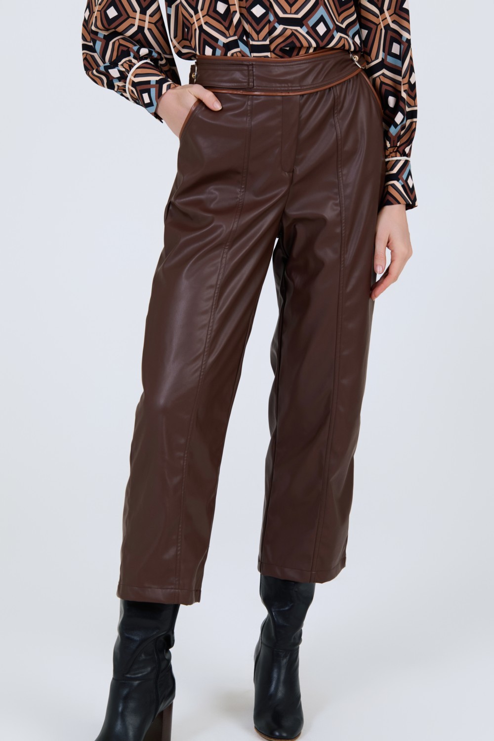 Leatherette trousers with buckles 1