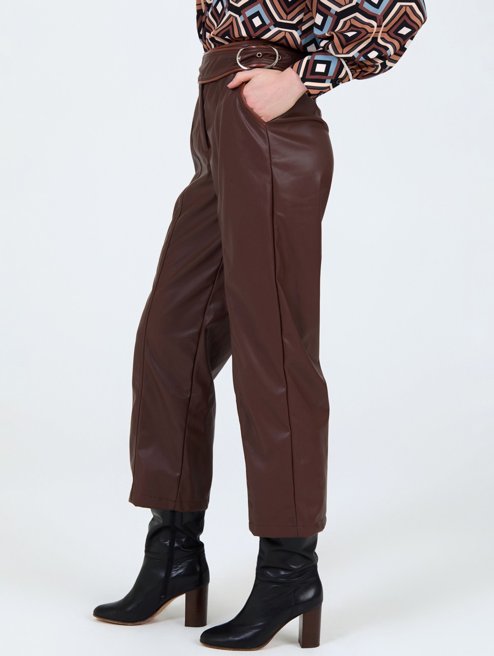 Leatherette trousers with buckles 3