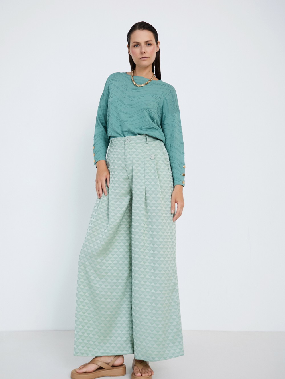 Geometric jacquard trousers