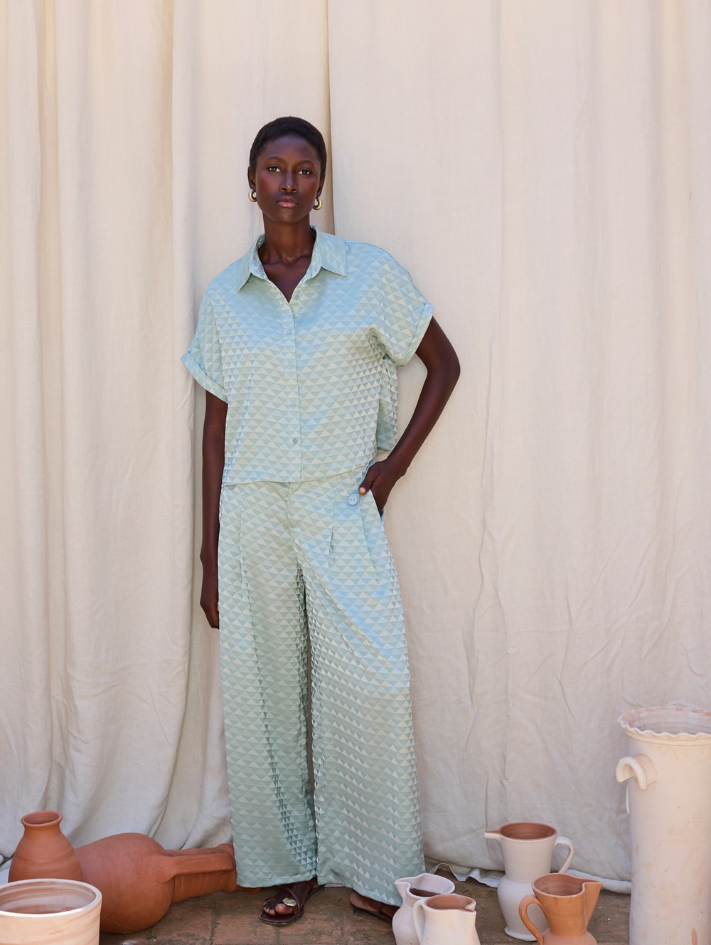 Pantalón jacquard geométrico