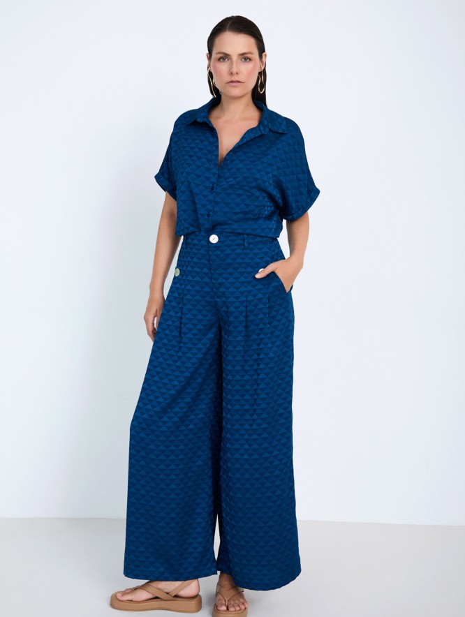 Geometric jacquard trousers