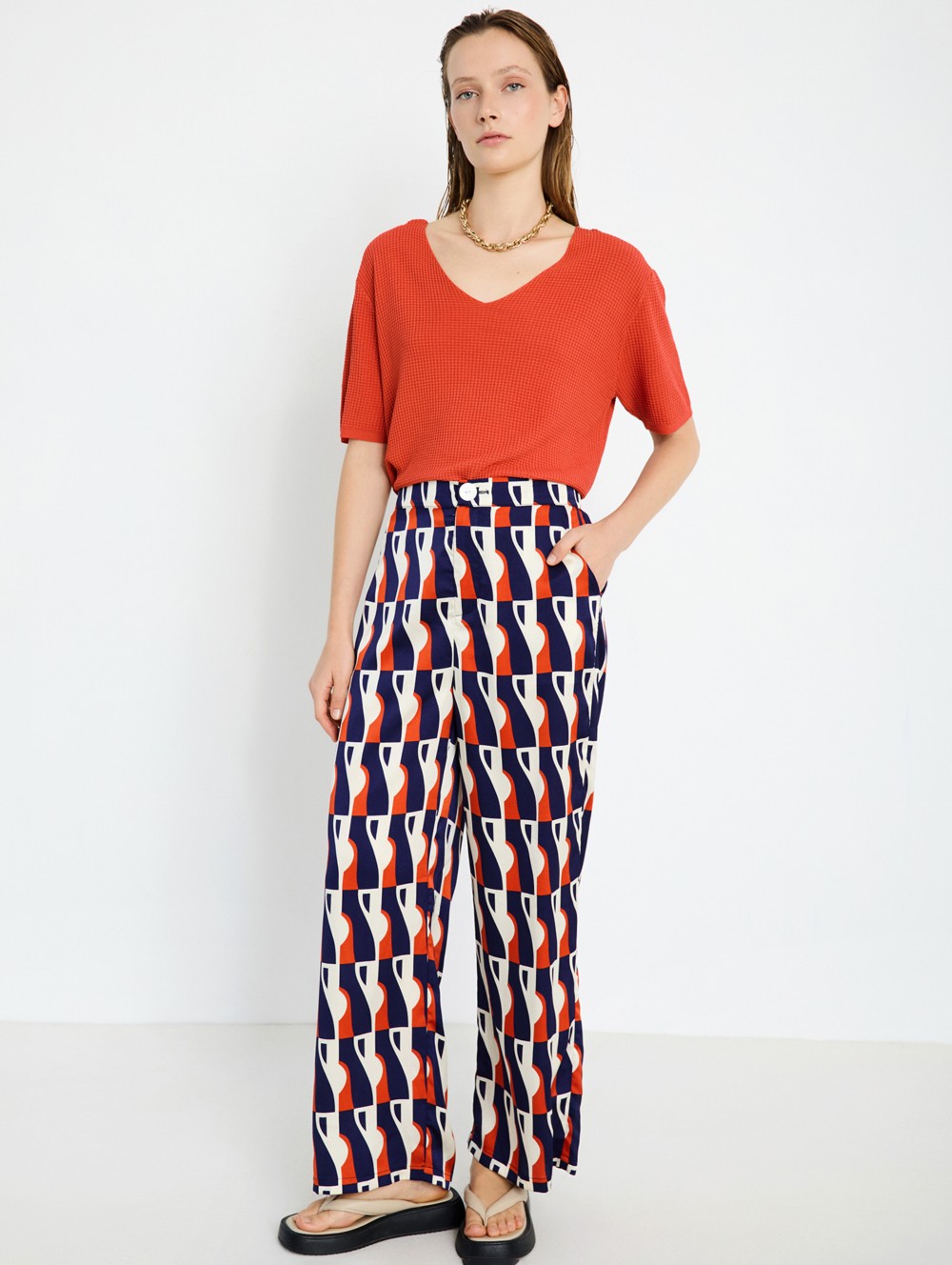 Printed satin trousers