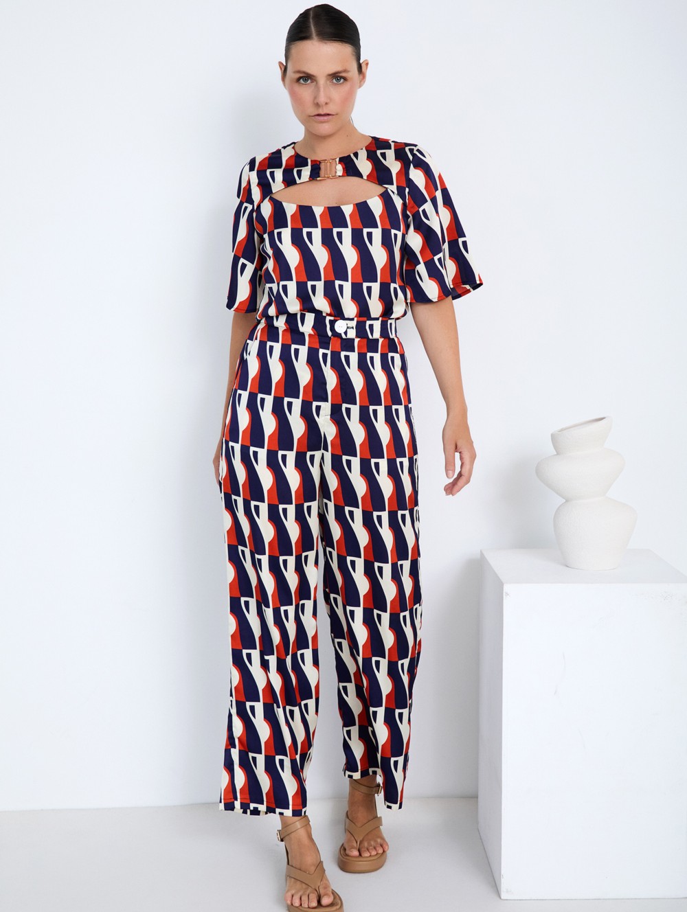 Printed satin trousers