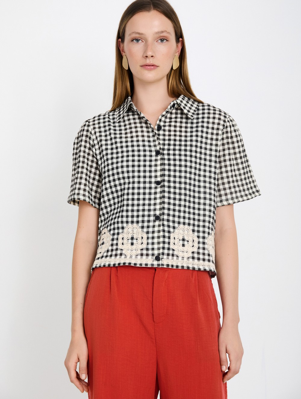 Gingham Shirt with Embroidery