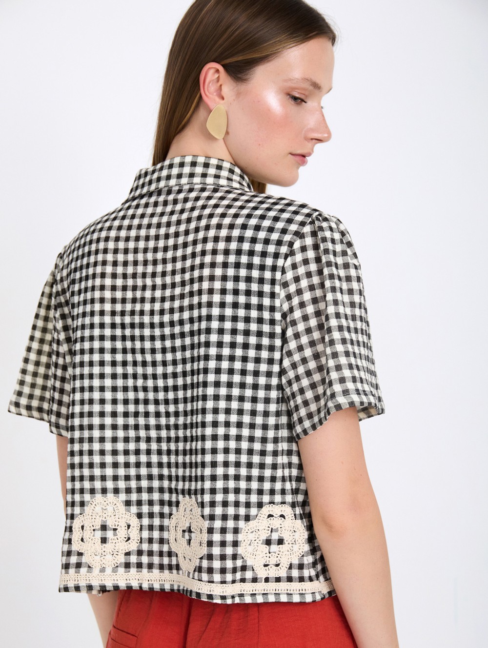 Gingham Shirt with Embroidery