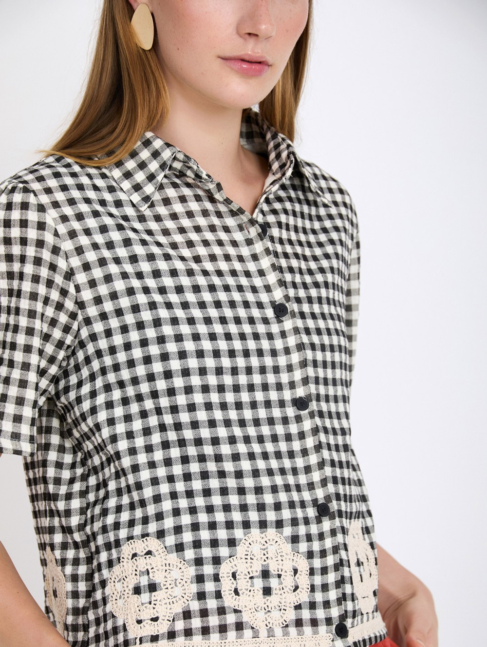 Gingham Shirt with Embroidery
