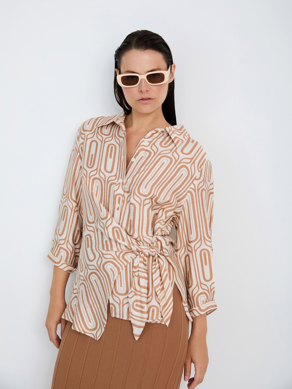 Geometric Shirt with Bow