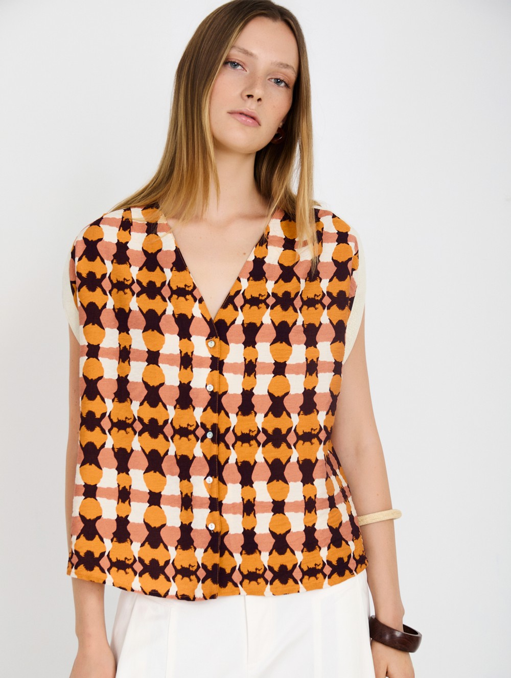 Blouse with Metallic Ribbon