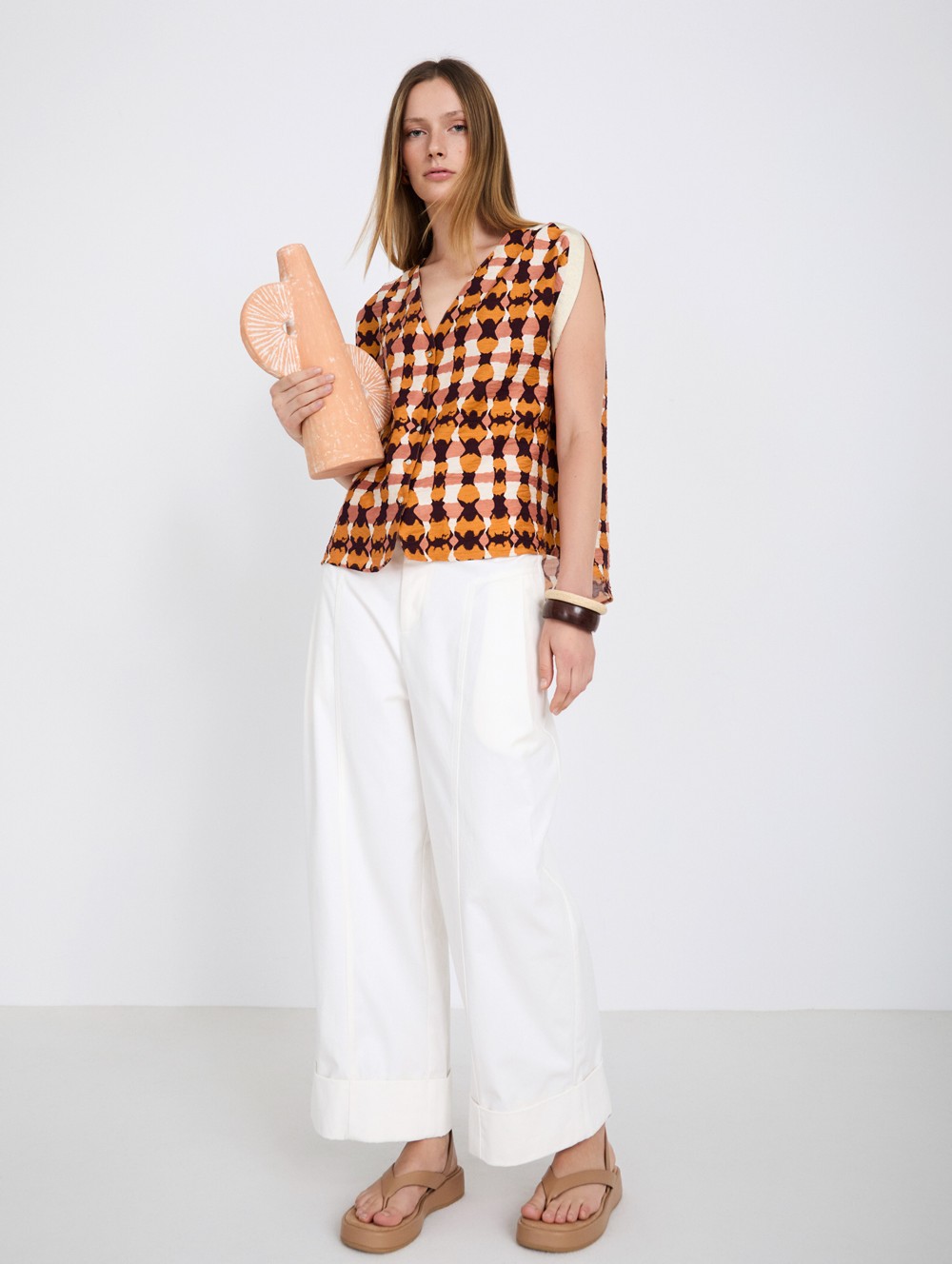 Blouse with Metallic Ribbon