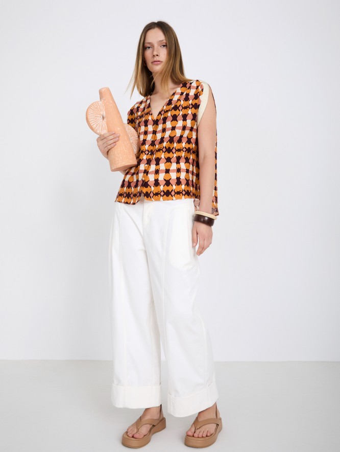 Blouse with Metallic Ribbon