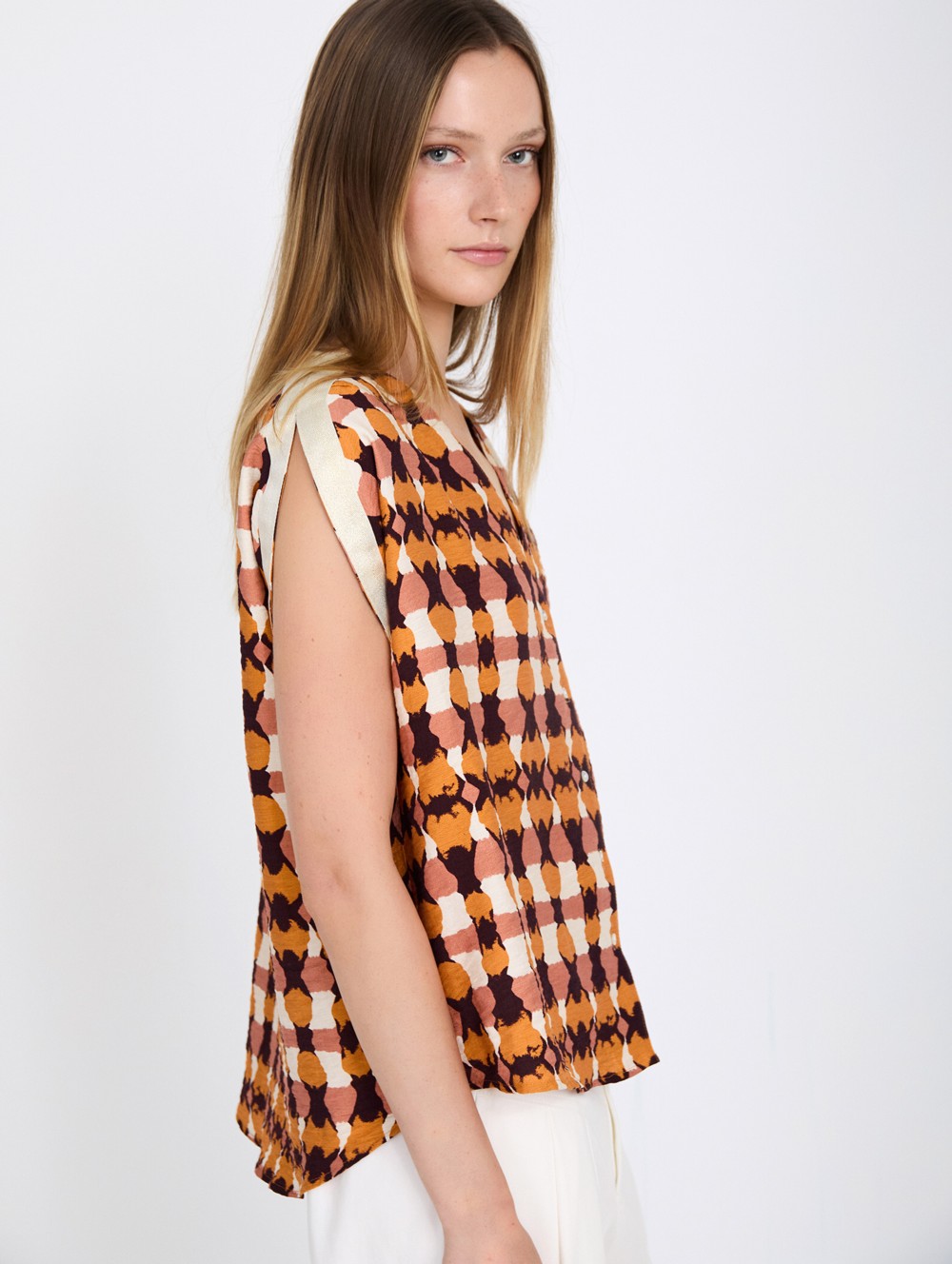 Blouse with Metallic Ribbon