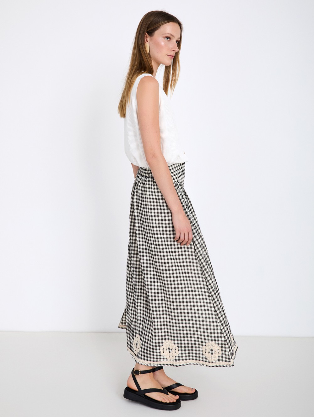 Gingham Skirt with Embroidery